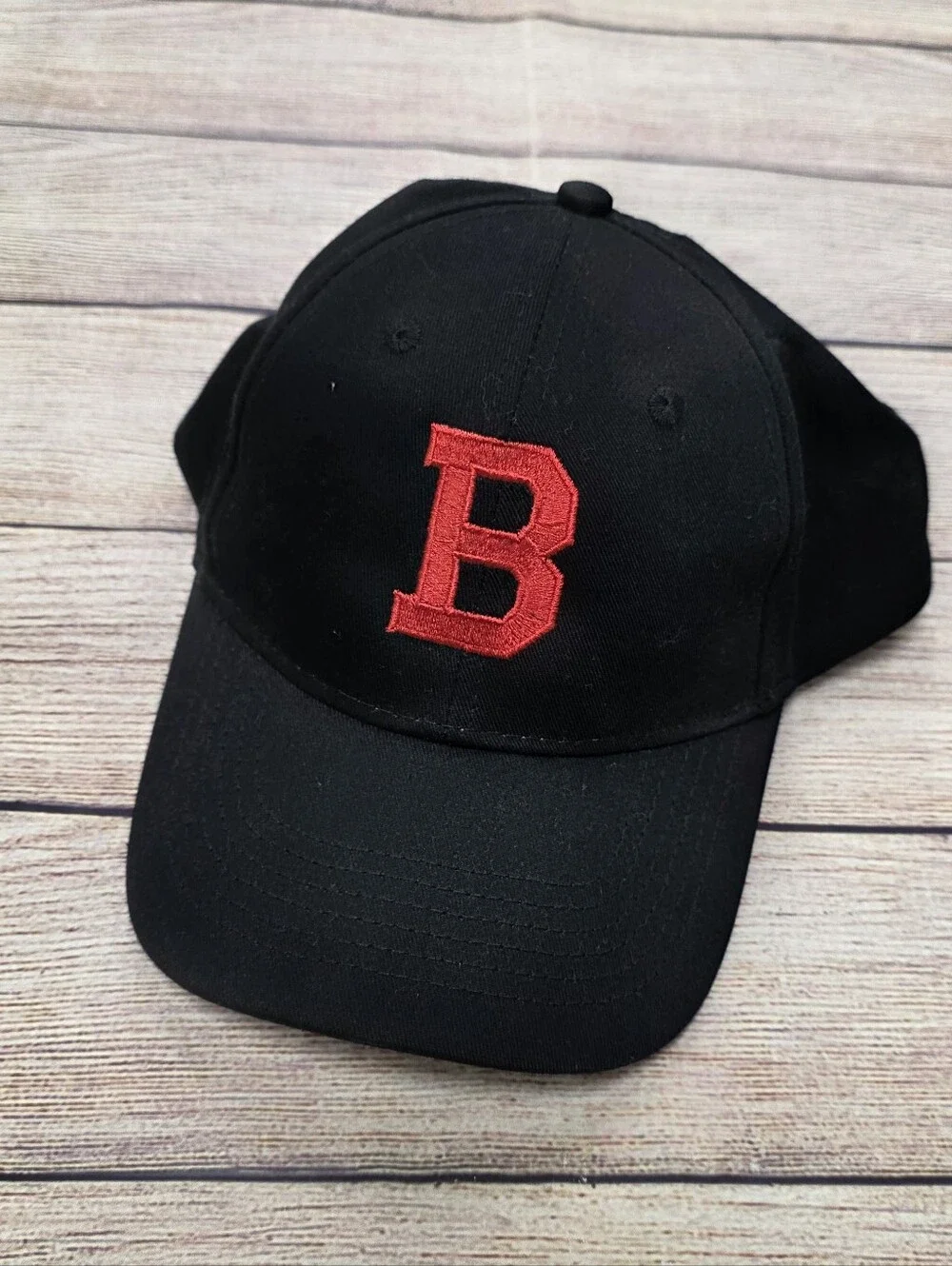 Youth Black Baseball Cap with Red 'B' Patch